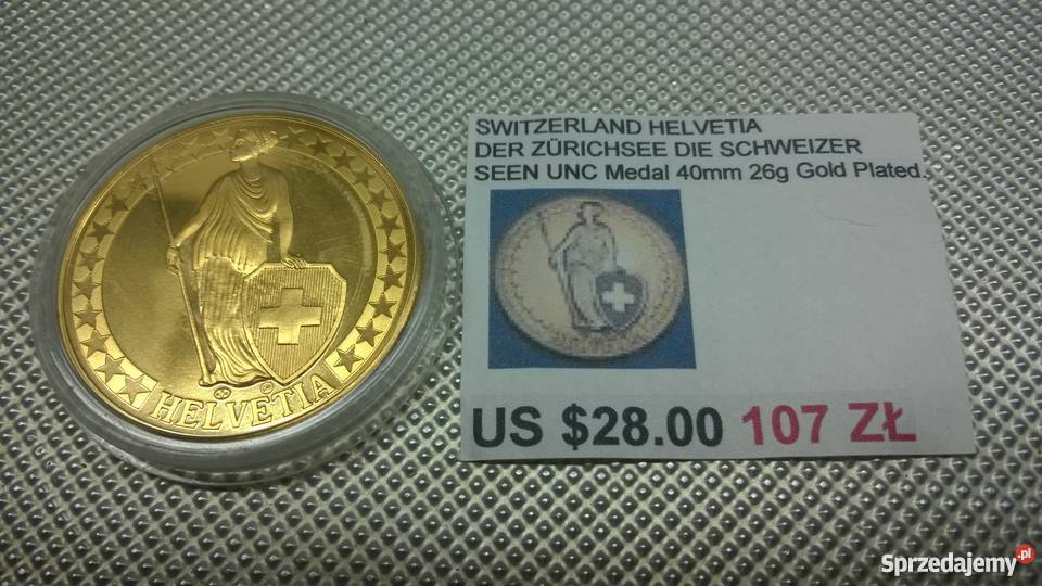 MEDAL pozłacany SZWAJCARIA Warszawa