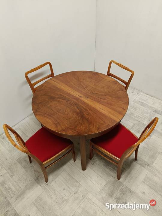 stół okrągly PRL vintage fornir orzech do salon Radomsko