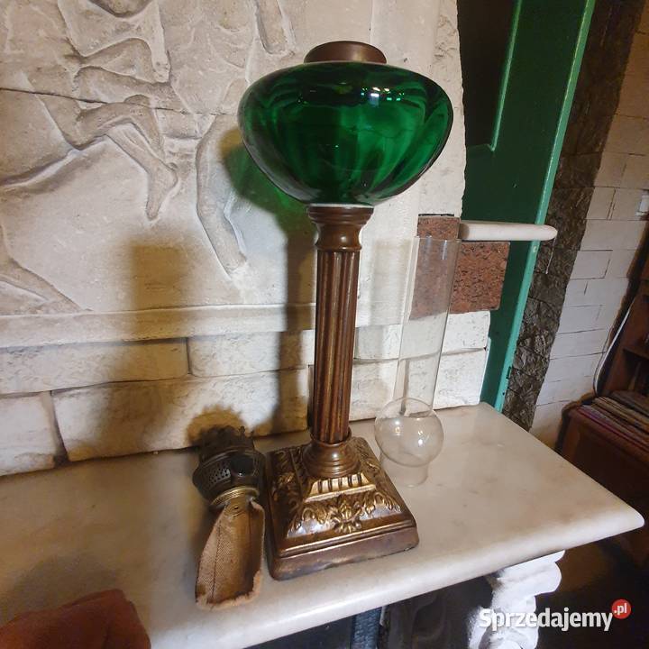 Sprawnastara lampa naftowa z zielonym Antyki Antyki Wrocław