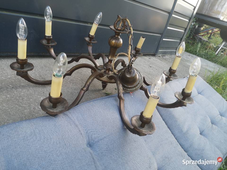 Duży żyrandol mosiężny 8ramienny Aleksandrów Łódzki