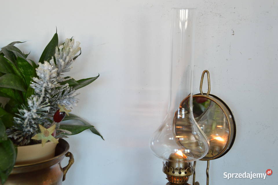 nasza polska szklana LAMPA NAFTOWA z lusterkiem śląskie Jastrzębie-Zdrój