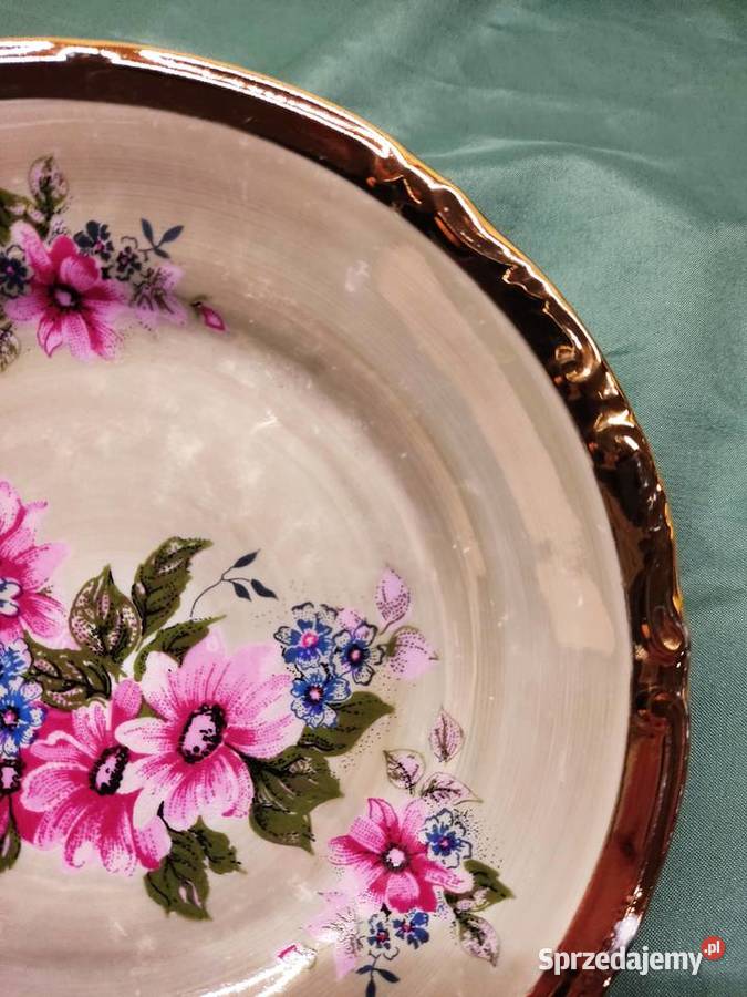 Talerzyk porcelanowy Chodzież w kwiaty i złotą Głuchołazy