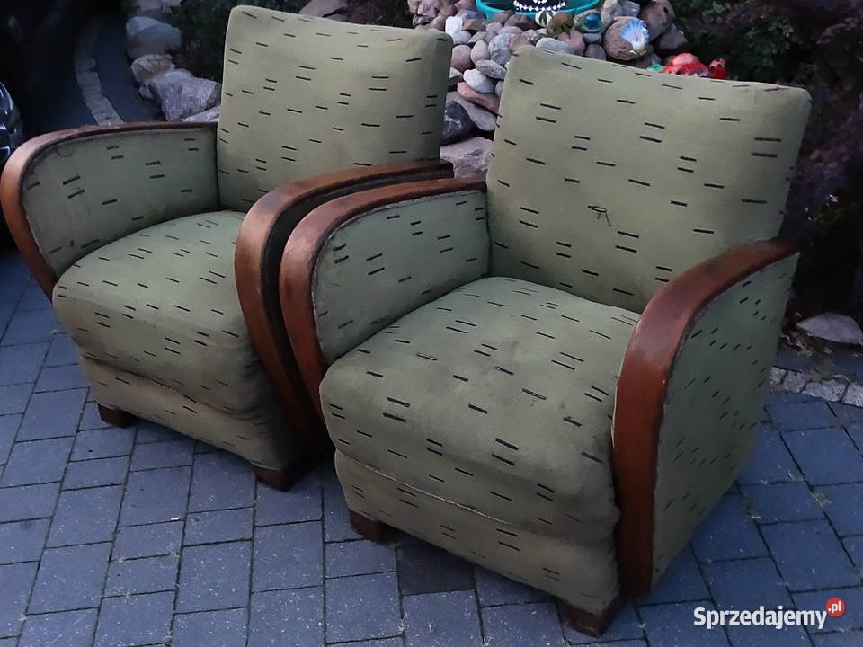 Para zabytkowych foteli Art Deco PRL gięte lubelskie