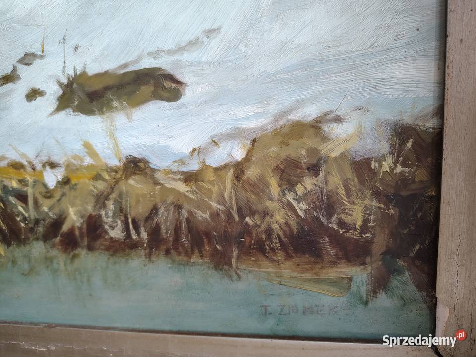 Stary obraz olejny Zimowe roztopy Malarstwo Kartuzy