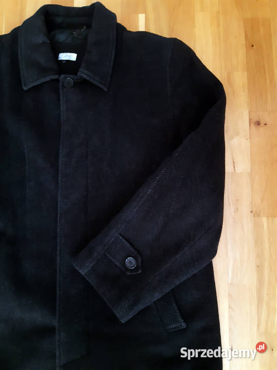 Męski Płaszcz Kaszmirowy Czarno Szara Jodełka Kurtki i płaszcze