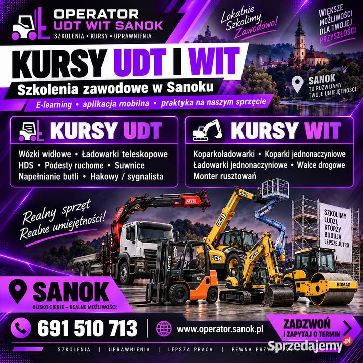 Kursy UDT i WIT w Sanoku – wózki widłowe, HDS, podesty, suwnice, koparki, ł