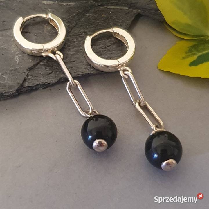 Kolczyki z czarnym onykiem ze srebra 925 ręcznie Izabelin C