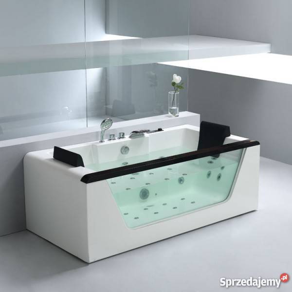 Piękna przeszklona wanna z hydromasażem Eago biały Środa Wielkopolska