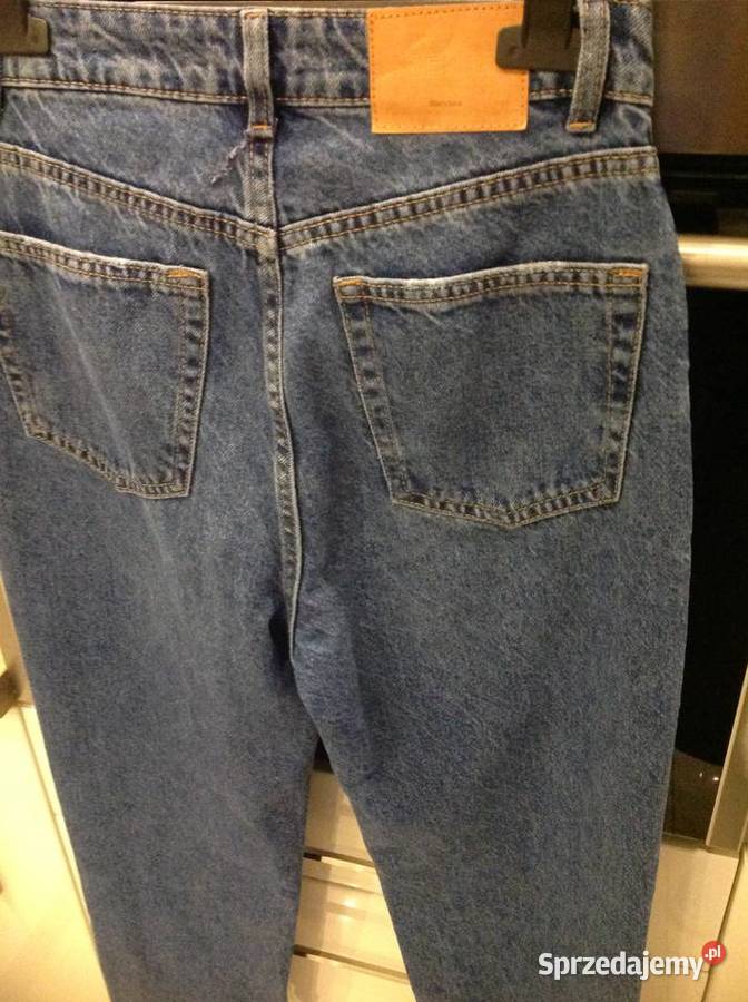 Spodnie Jeans Damskie BERSHKA S MOM Dziury niebieski Spodnie Nowa Sól