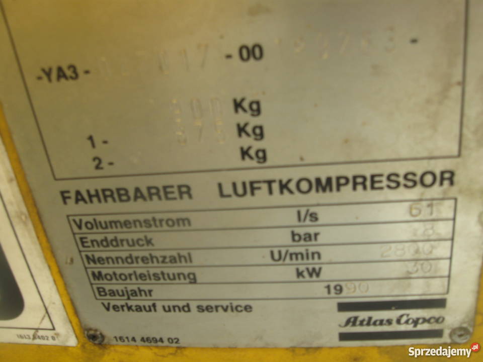 Sprężarka śrubowa kompresor budowlany Atlas 1850h Pozostałe Parczew sprzedam