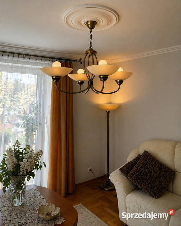 Komplet lamp mosiężnych vintage żyrandol