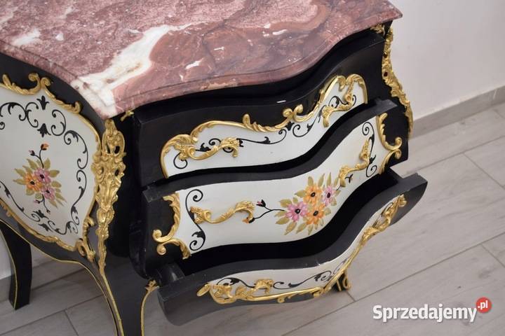 Czarna Drewniana Komoda z Malunkami Szafa Kwiaty Kraków