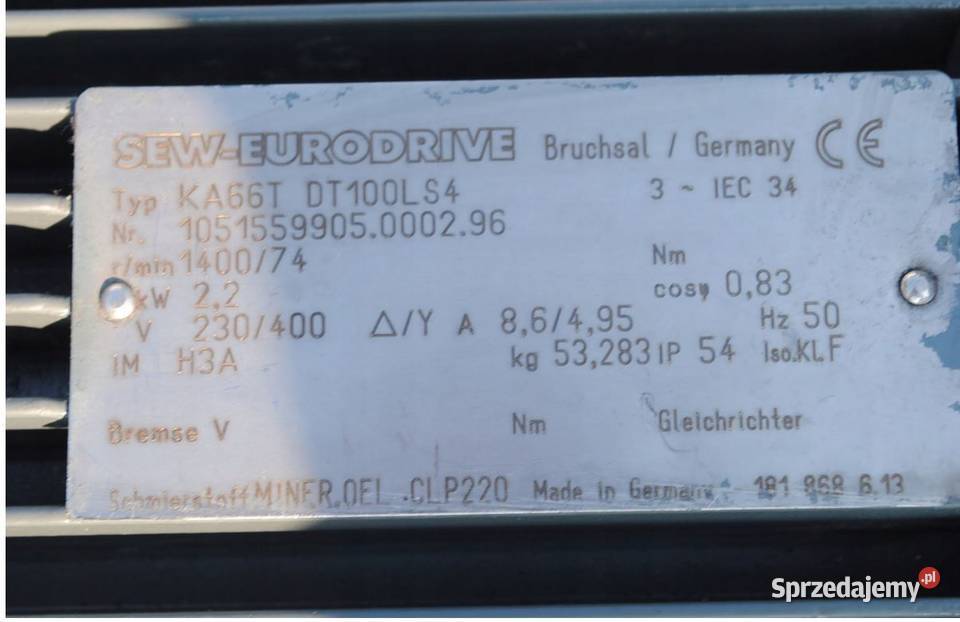 Motoreduktor kątowy 22kw 74obrmin firmy SEW Kargowa