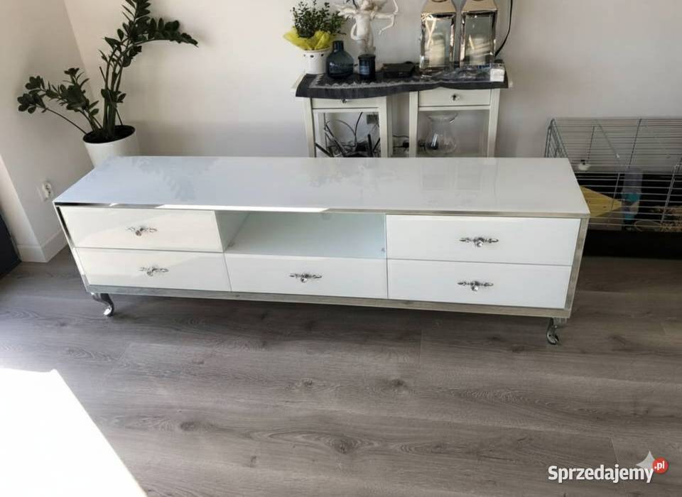 Nowoczesna Komoda Szklana 170 z Lustrem Noga