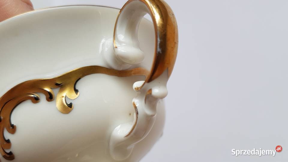 Trio filiżanka spodeczek talerzyk Złoty Liść KPM śląskie Dąbrowa Górnicza