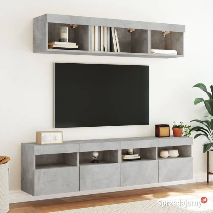 Ścienna szafka TV z LED szarość betonu 80x30x40 Warszawa sprzedam