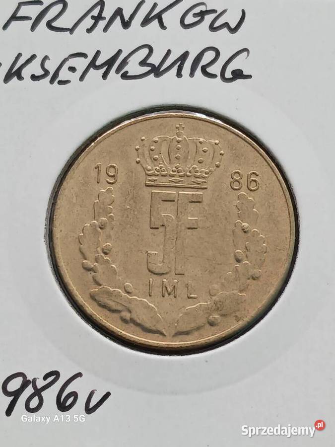 5 Franków Luksemburg 1986 r Konin