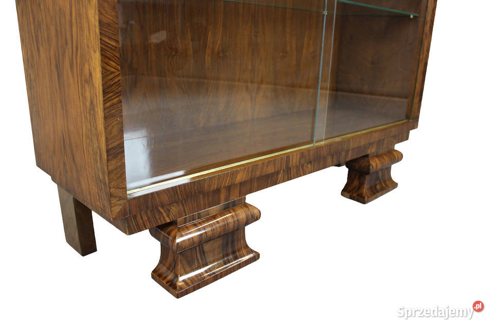 Witryna stojąca art deco w orzechu renowacji kujawsko-pomorskie