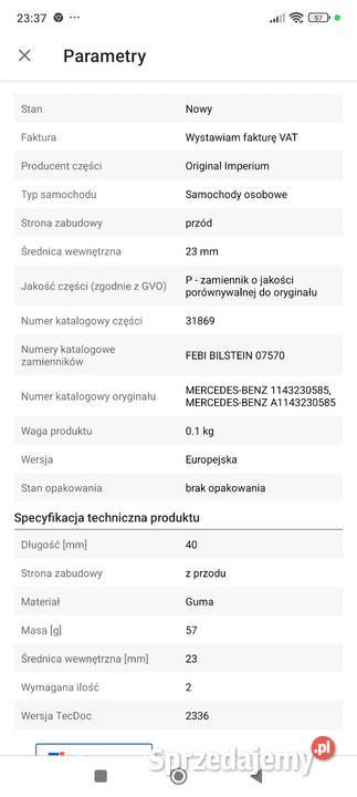 Guma tuleja stabilizatora Mercedes W115 W107 sprzedam