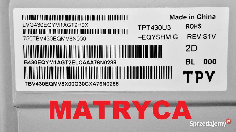 Taśma matrycy telewizora Philips 43PUS616212 Części i akcesoria Bydgoszcz sprzedam