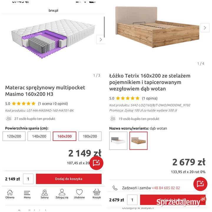Nowe łóżko Tetrix 160x200 materac H3 multipocket mazowieckie Siedlce