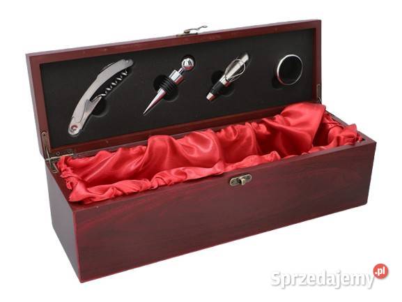 Drewniana Skrzynka na Wino z Akcesoriami Pozostałe Ostrowy nad Okszą