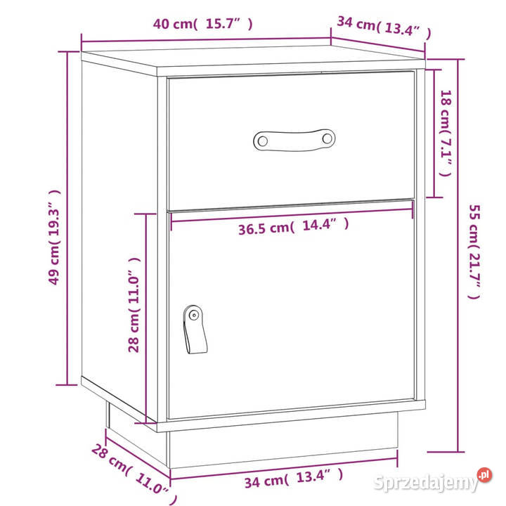 Szafka nocna czarna 40x34x55 lite drewno sosnowe Nocne sprzedam