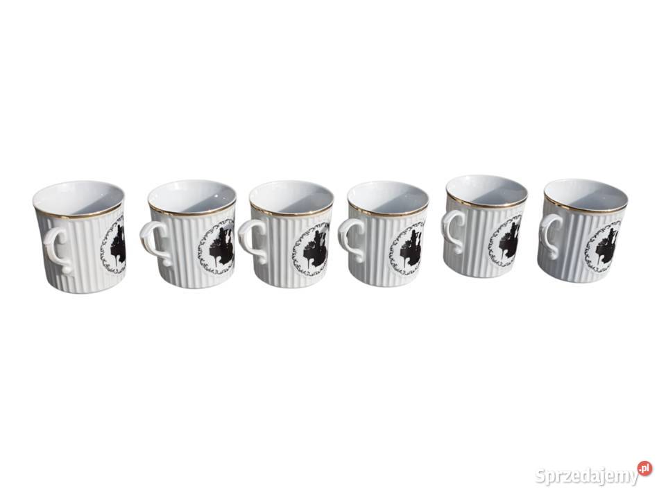 Stary porcelanowy komplet sześciu kubków Porcelana i szkło Cieszyn