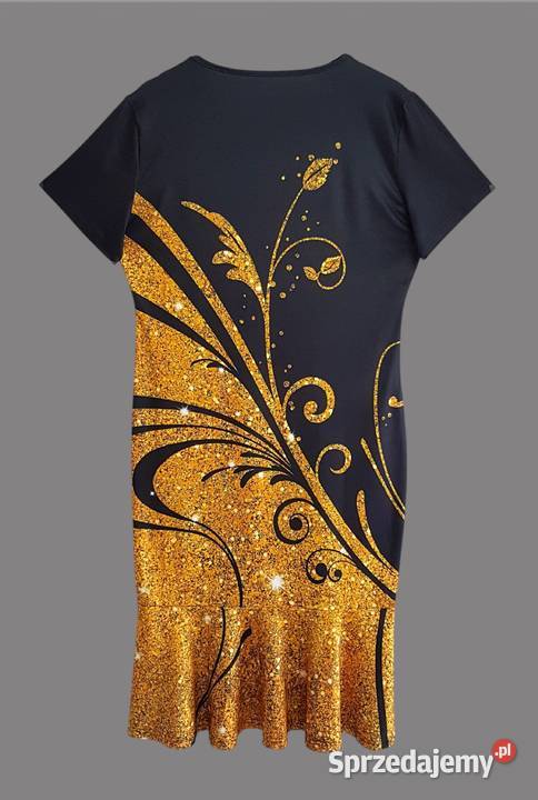 Damska sukienka czarnażółta w kwiaty z krótkim czarny Chrzanów sprzedam