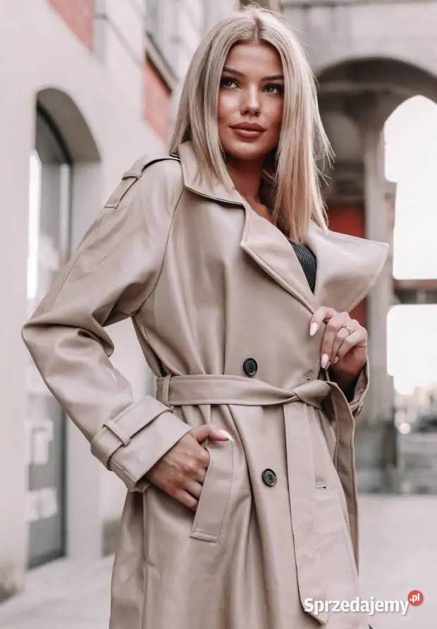 Płaszcz Z Imitacji Skóry Spy Beżowy Nowy Kawęczyn