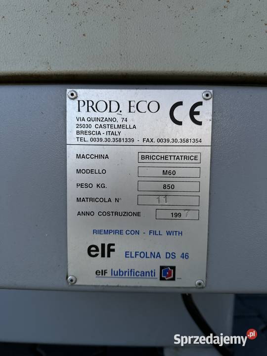 Brykieciarka do trocin PRODECO M60 1046 Łabuńki Pierwsze sprzedam