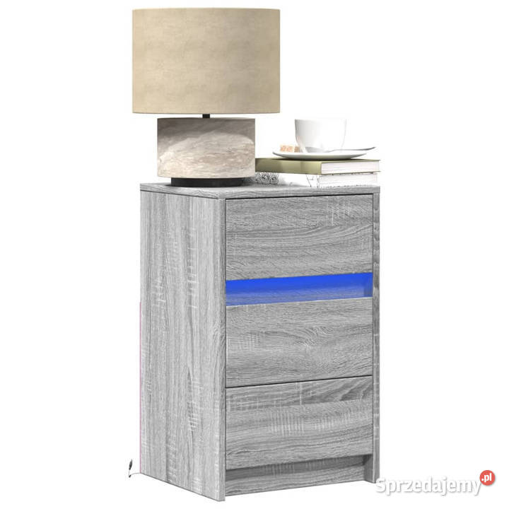 Szafka nocna z LED szary dąb sonoma materiał