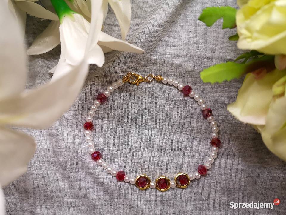Bransoletka damska z perłowymi czerwonymi Biżuteria Kielce sprzedam