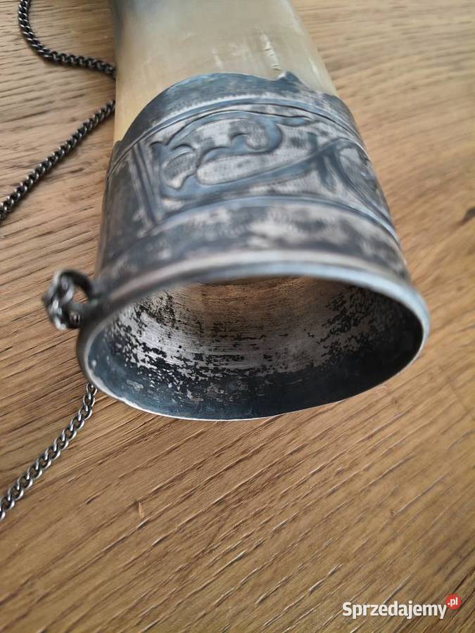 Róg obfitości bawoli niello okuty w srebro Ag Rękodzieło Szczecin