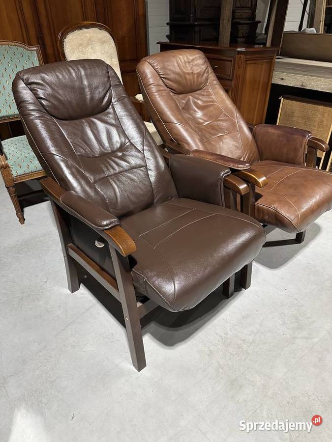 Fotele ze skóry na dębowym stelażu rozkładane Sławoszewek
