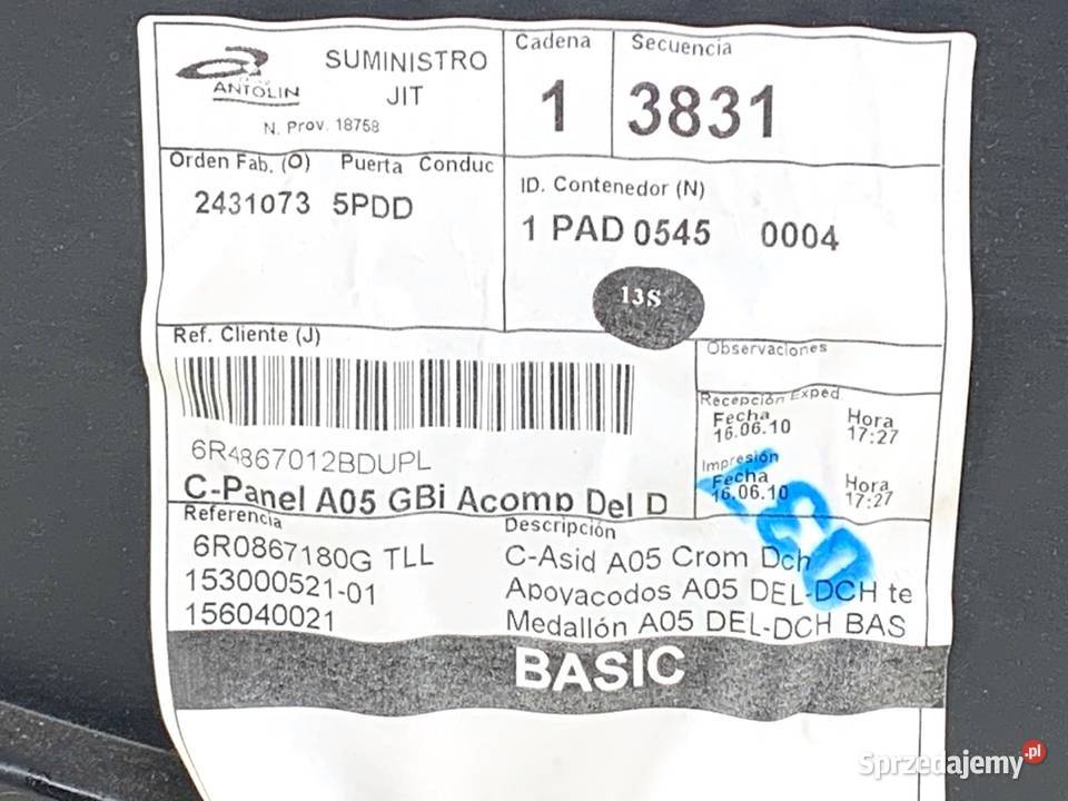 BOCZEK DRZWI PRAWY PRZÓD VW POLO V Hatchback sprzedam