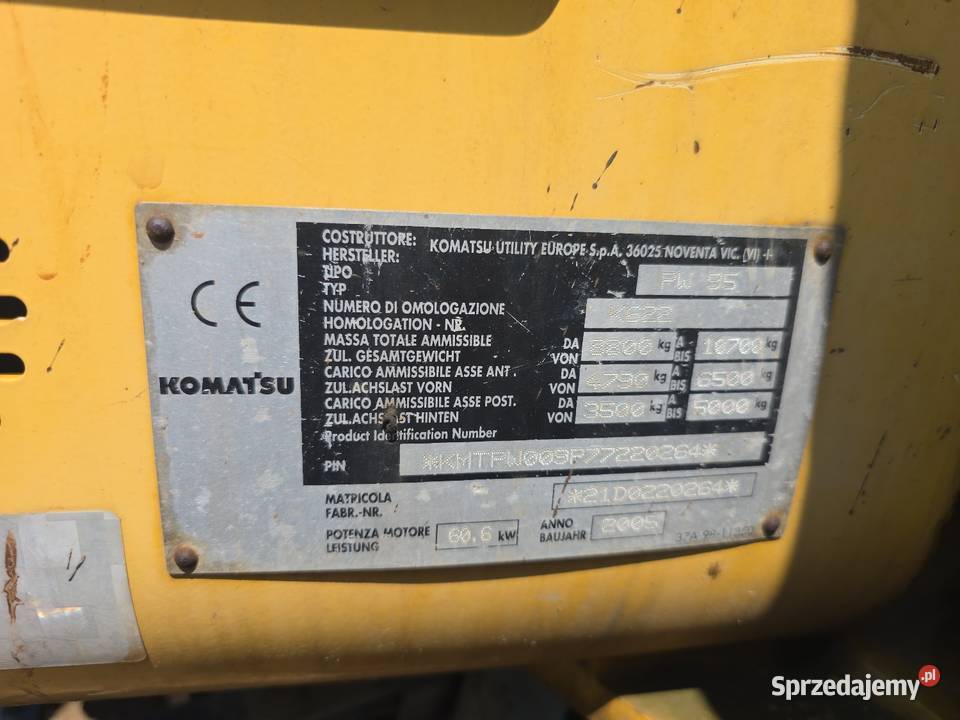 Koparka obrotowa Komatsu pw95r 2005r Jastrzębie-Zdrój sprzedam