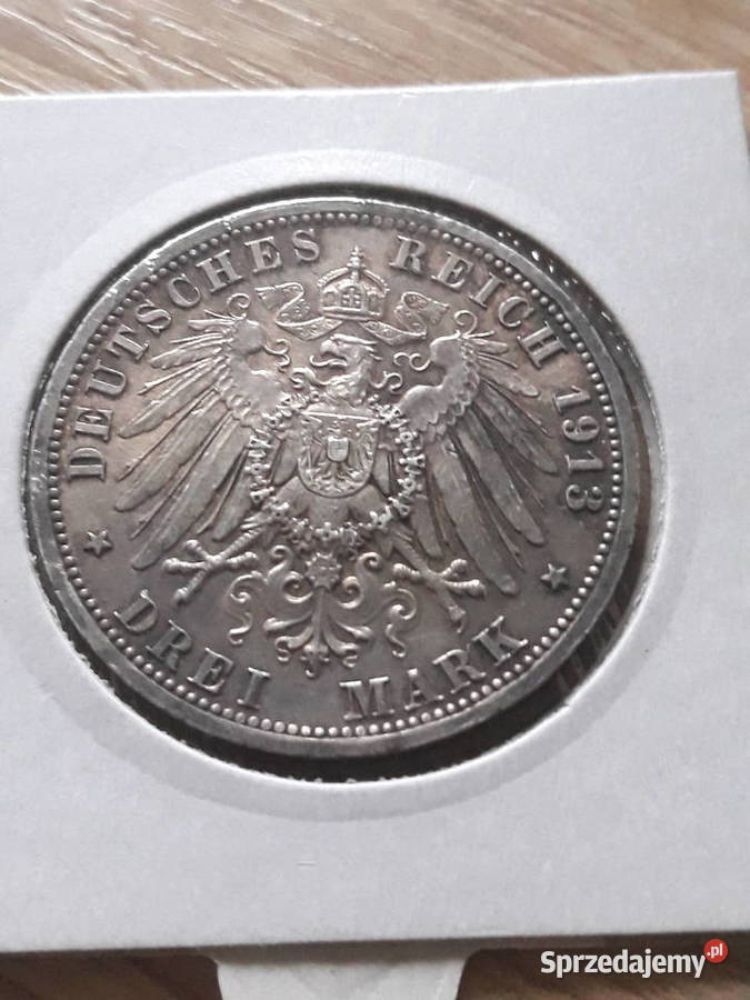 3 Marki Wilhelm II Prusy 1913 r men Aokoło wielkopolskie Konin