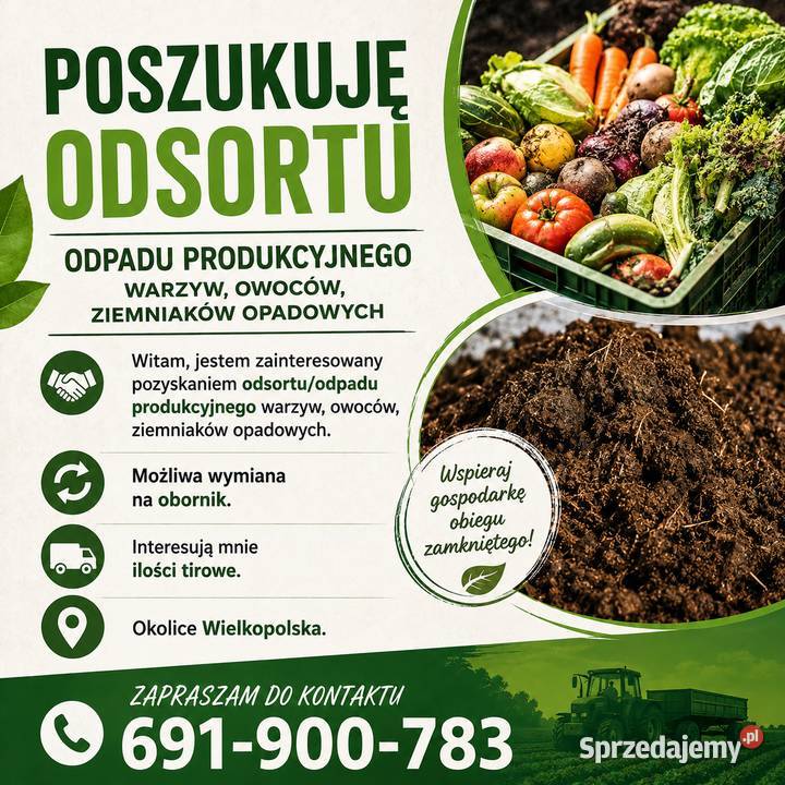 Obornik Odsortodpad produkcyjny warzyw owoców Kalisz sprzedam