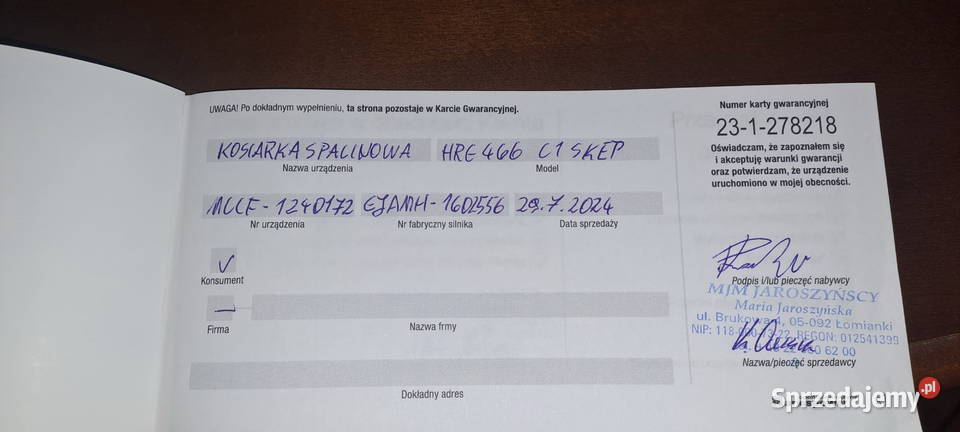 kosiarka Honda HRG 466 C1 SKEP na gwarancji z mazowieckie