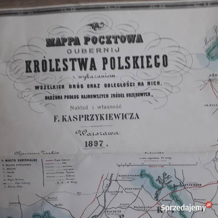 MAPA POCZTOWA GUBERNIJ KRÓLESTWA POLSKIEGO Warszawa