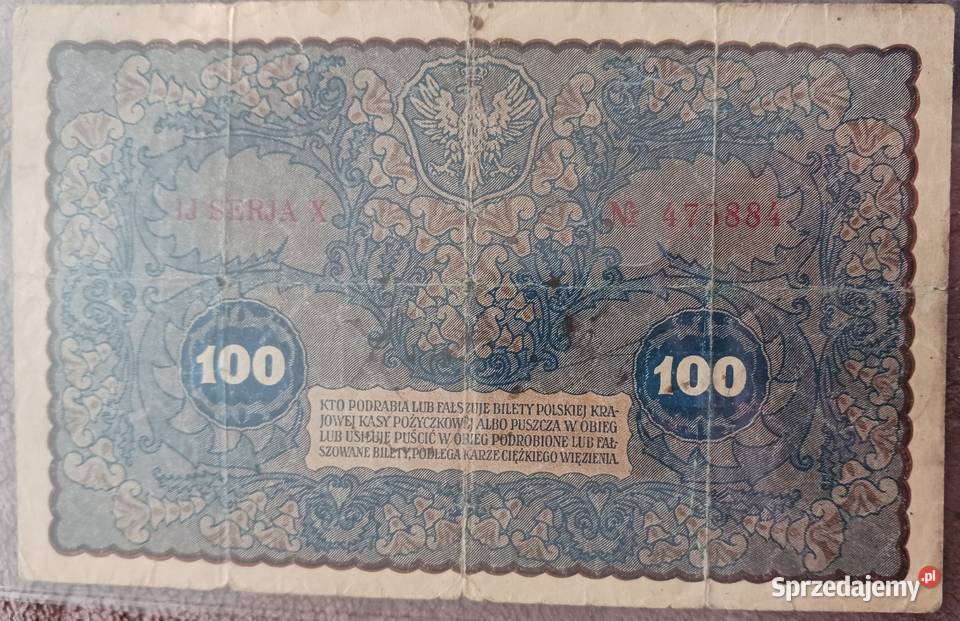 100 Marek Polskich 1917 r IJ Seria Xbez Numizmatyka