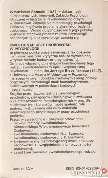 KWESTIONARIUSZE OSOBOWOŚCI W PSYCHOLOGII Książki naukowe i popularnonaukowe