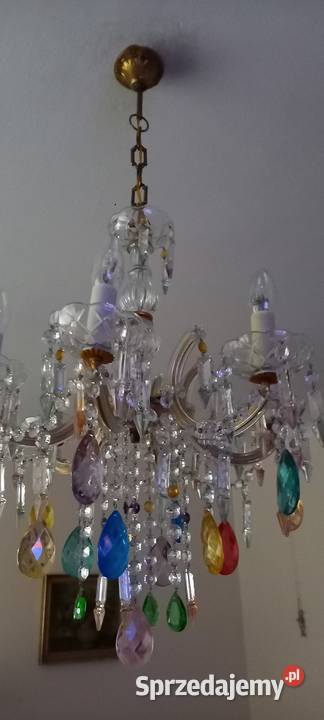Szklany sześcioramienny żyrandol z kolorowymi łódzkie Skierniewice sprzedam