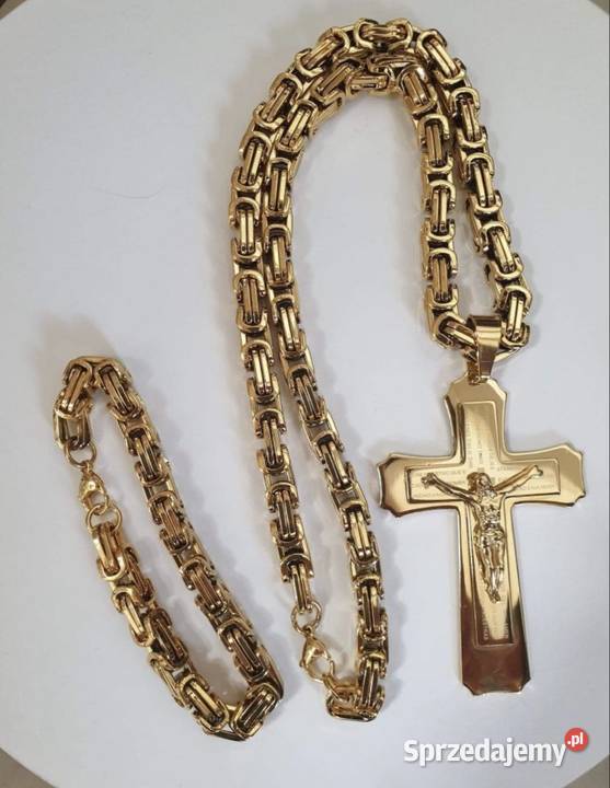 Komplet męski łańcuszek bransoletka i krzyż stal wielkopolskie Poznań