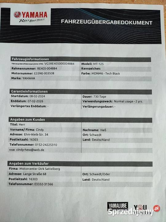 Yamaha MT 125 ABS 125 Czarny2023r 9120 Mełgiew sprzedam