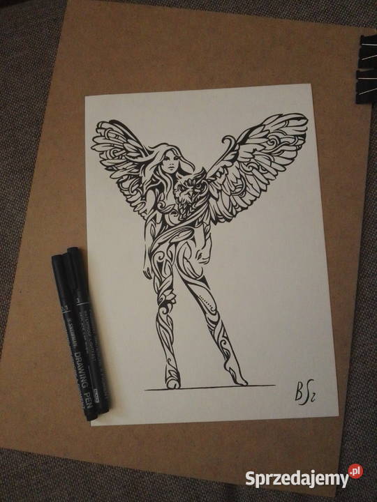 Rysunek kobieta z sową cienkopis A4 200gm2 Malarstwo Warszawa