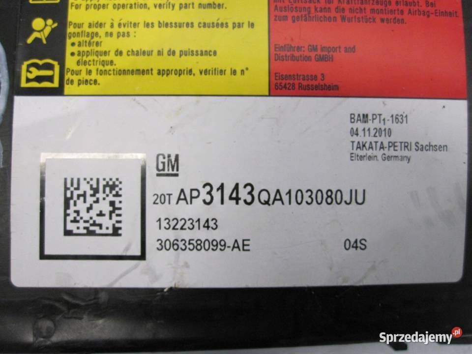 OPEL INSIGNIA A I 10r AIRBAG poduszka fotela