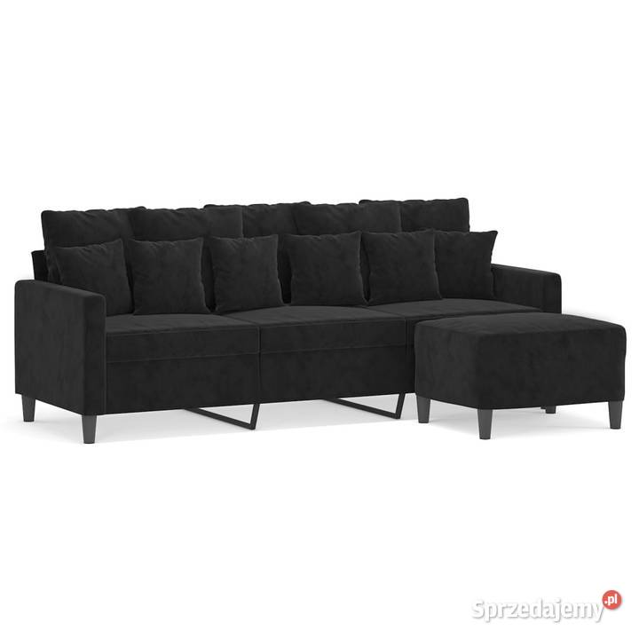 3osobowa sofa z podnóżkiem czarna 180 aksamit Warszawa sprzedam