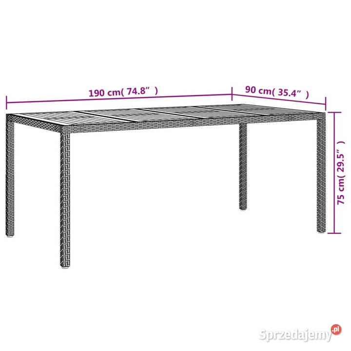 Stół ogrodowy 190x90x75 rattan PE i drewno Warszawa sprzedam